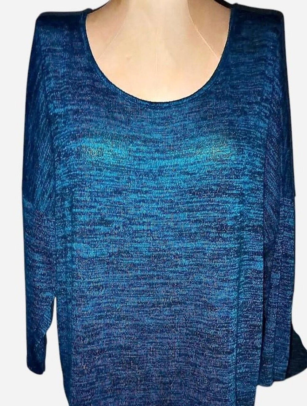 Women's Teal Marled Scoop Neck Long Sleeve Tee